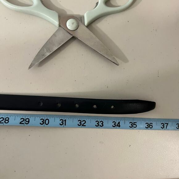 Vintage 00s Black Midnight Bonded Leather Rectangle Gold Buckle Belt Size Medium - Picture 5 of 12